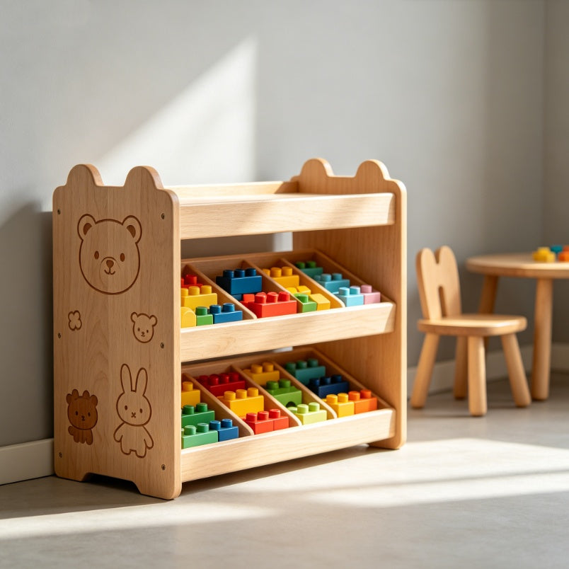 Natural Wood Kids Toy Storage Cabinet