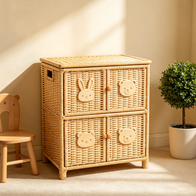 Cute Minimalist Rattan Kids Storage Unit